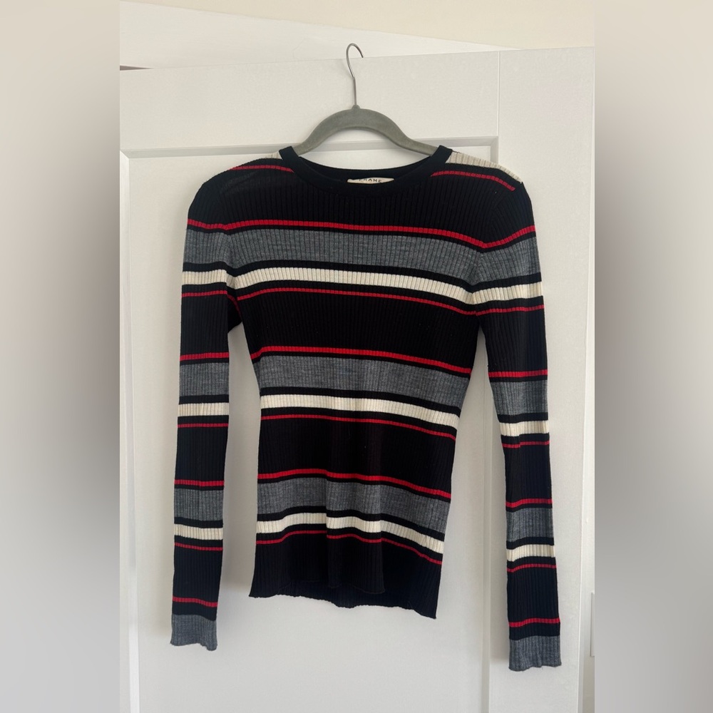 Frame Striped Long Sleeve Top - Black, Gray, and Red